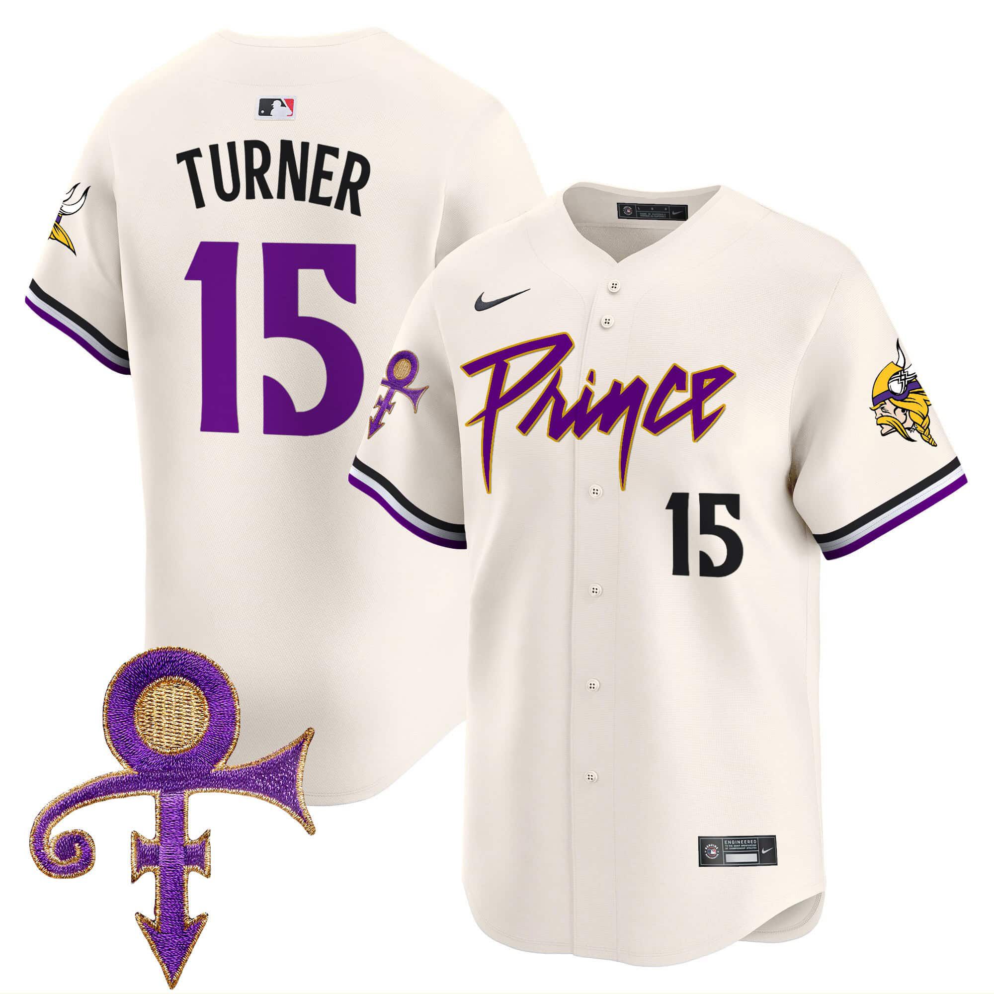 Men Minnesota Vikings 15 Turner Cream 2024 Nike Prince Patch Vapor Premier Limited NFL Jersey